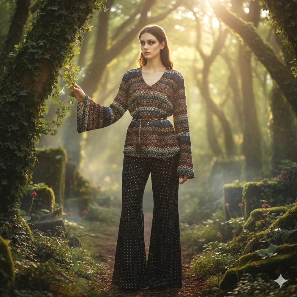 Vintage Venezia Jeans Textured Knit Bell
Sleeves Top 90's Boho Fairy Whimsy goth